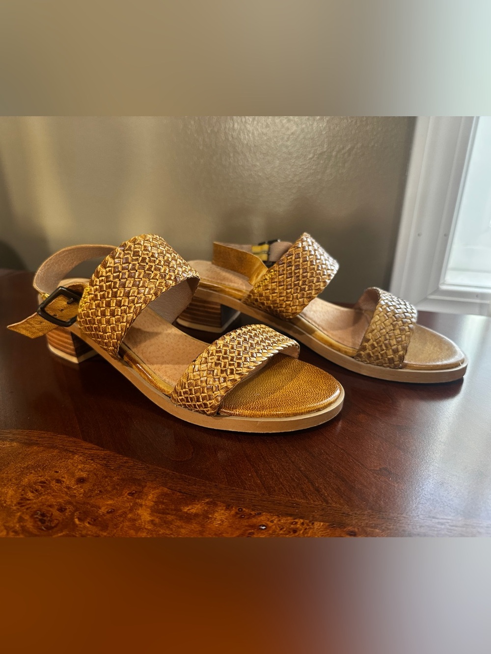 Seychelles Brown and Tan “Bring It Back” Leather Braided Double-Strap Sandals
